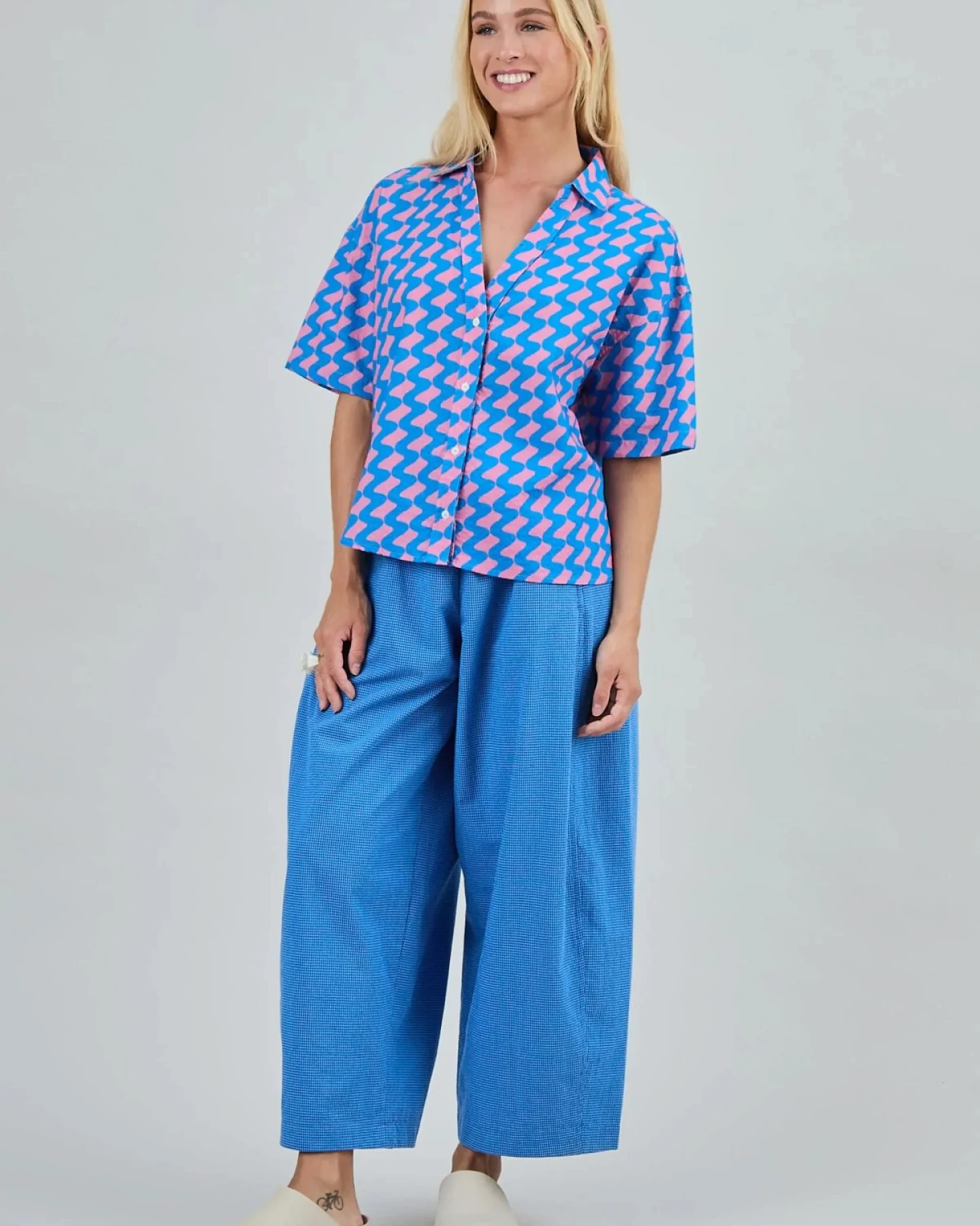 Bluse Gum Oversize Cropped Blau – Ansicht 2