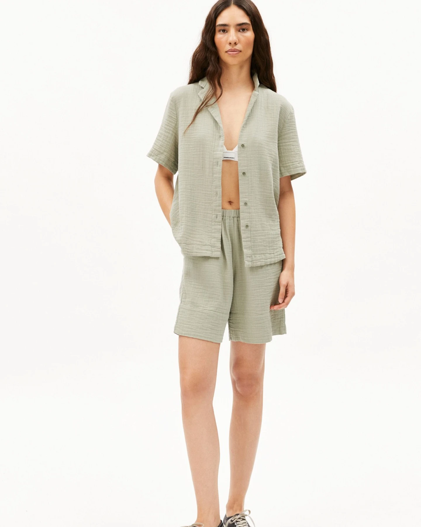Bluse Kurzarm Maaite Musselin Grün – Ansicht 4