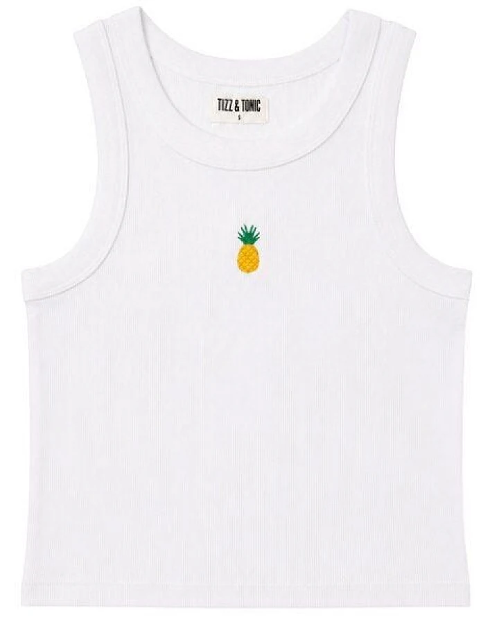 TIZZ & TONIC Ananas-besticktes Geripptes Tanktop aus Bio-Baumwolle