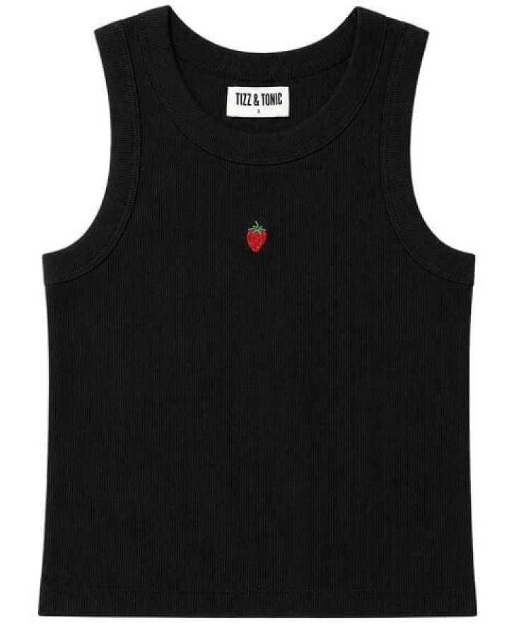 TIZZ & TONIC Erdbeer-besticktes Geripptes Tanktop aus Bio-Baumwolle