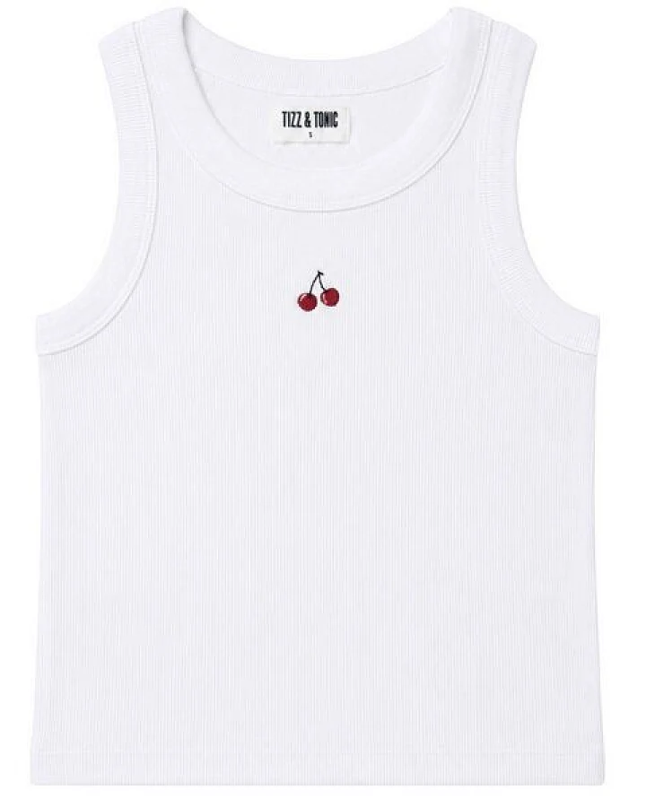 TIZZ & TONIC Kirsche-besticktes Geripptes Tanktop aus Bio-Baumwolle
