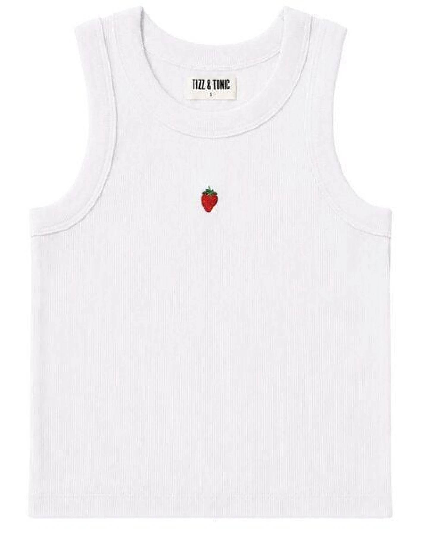 TIZZ & TONIC Erdbeer-besticktes Geripptes Tanktop aus Bio-Baumwolle – Ansicht 2
