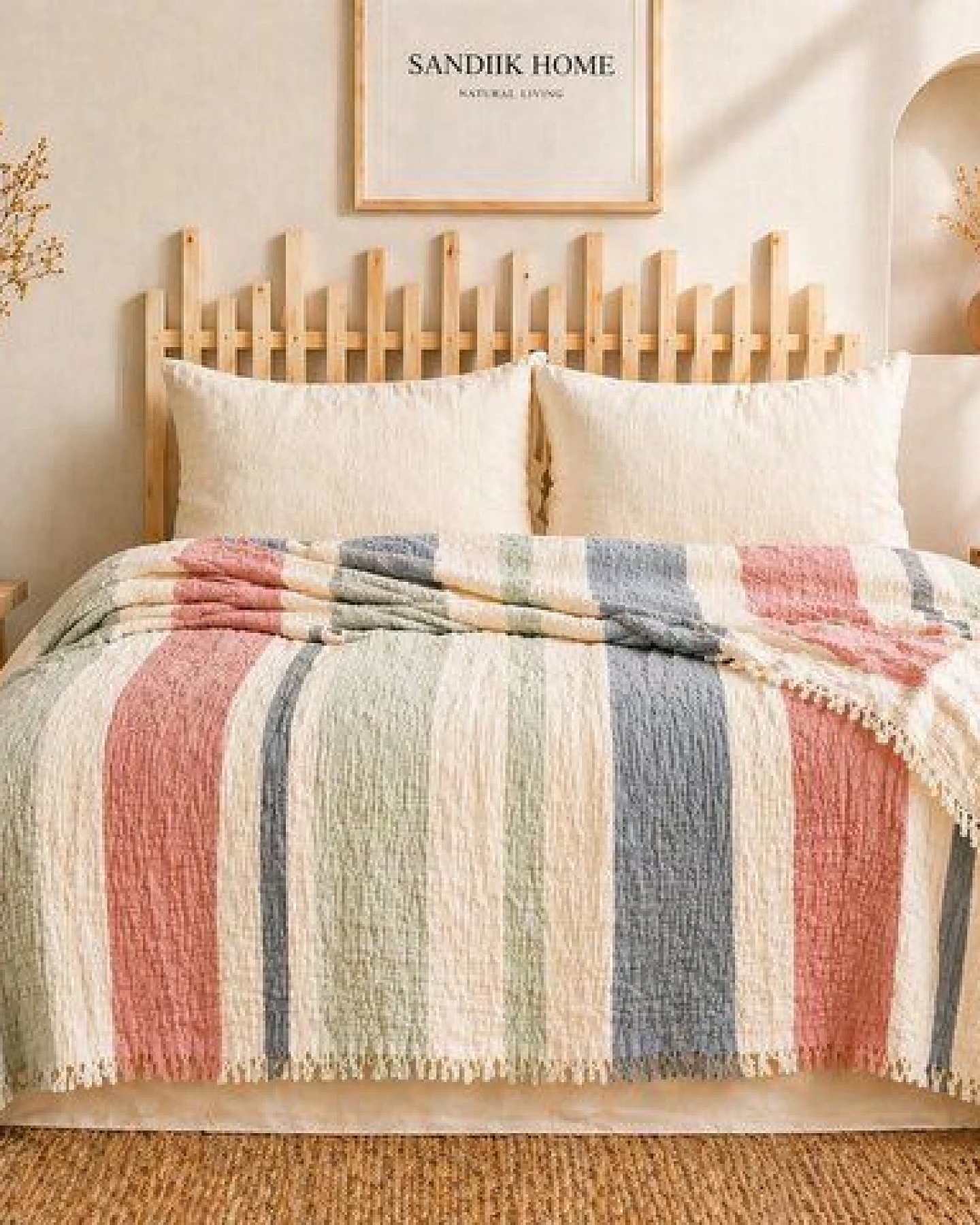 Sandiik Musselin-Tagesdecke „Pastell Stripe – 200 x 230 cm aus Bio-Baumwolle – Ansicht 2