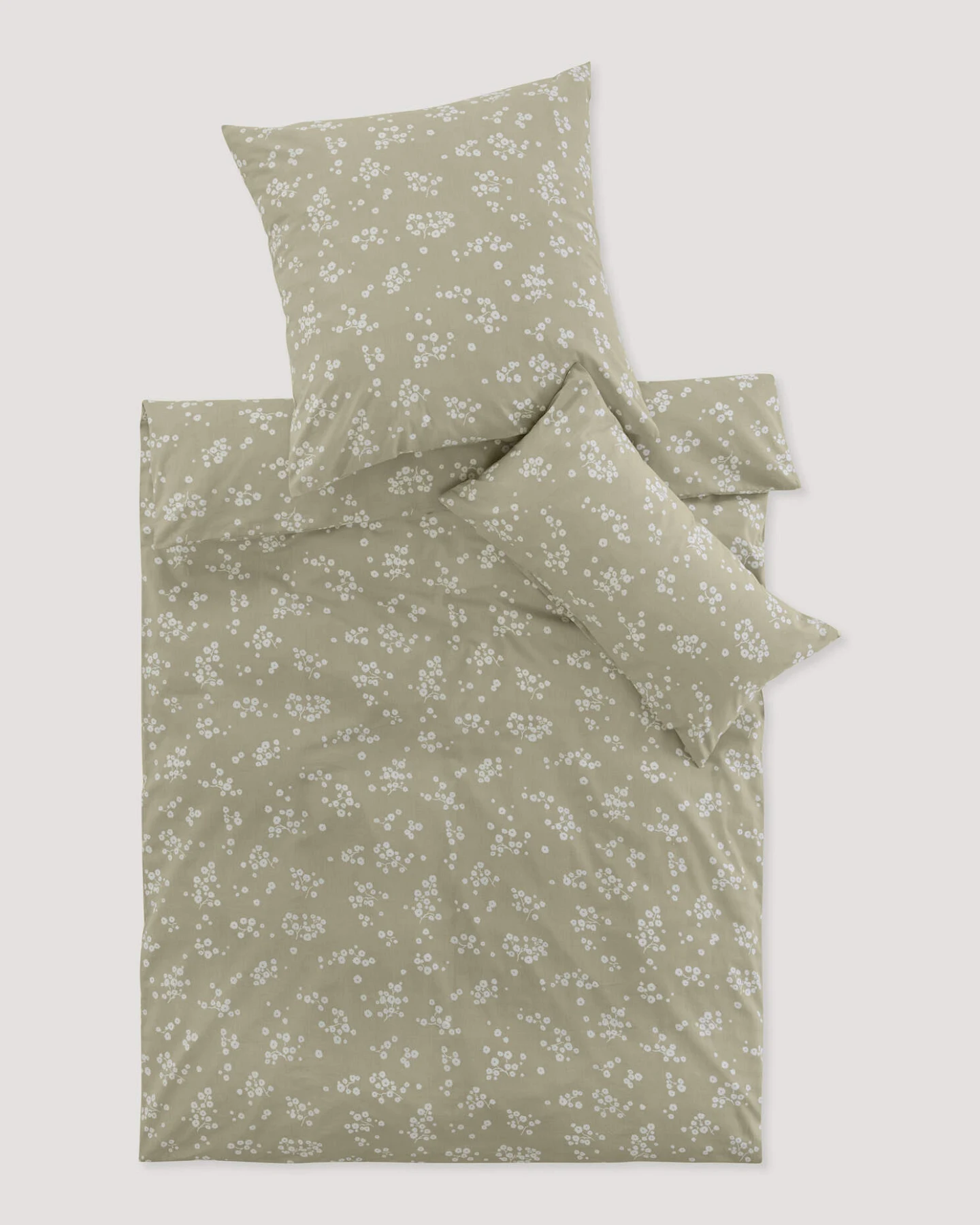 hessnatur Renforcé Bettwäsche Set HANAMI aus Bio-Baumwolle - grün - Größe 155x220 / 80x80 cm – Ansicht 2