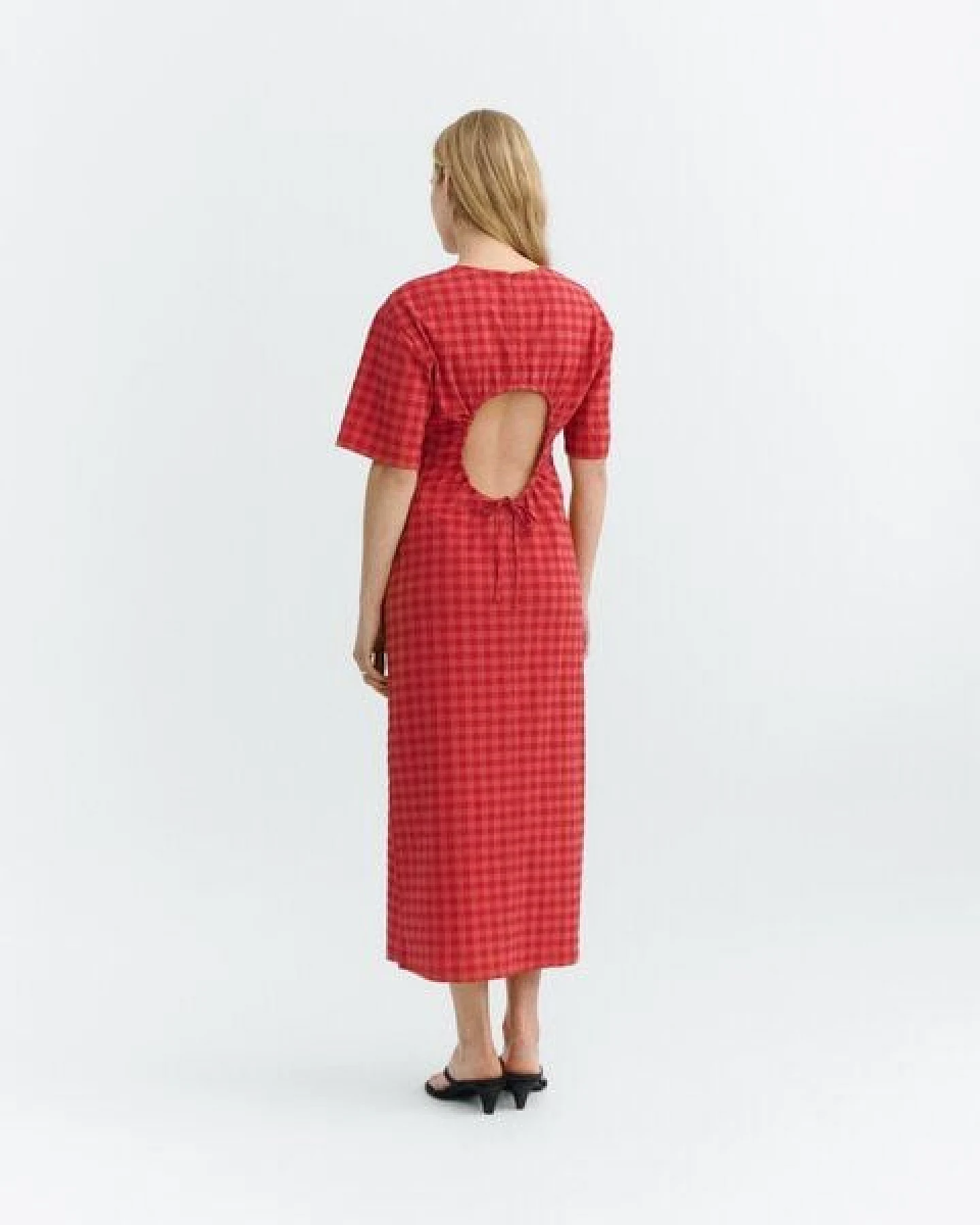 thinking mu RED CHECKS SEERSUCKER KINA DRESS – Ansicht 3