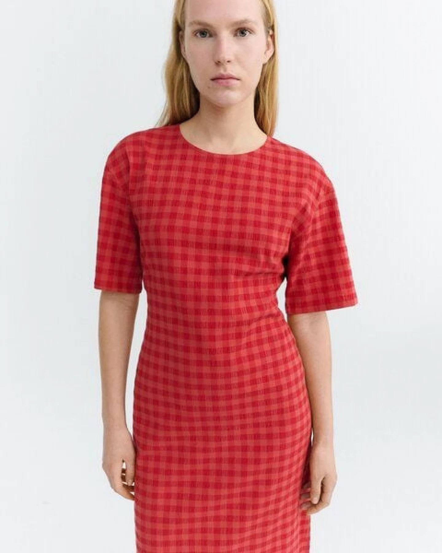 thinking mu RED CHECKS SEERSUCKER KINA DRESS – Ansicht 4