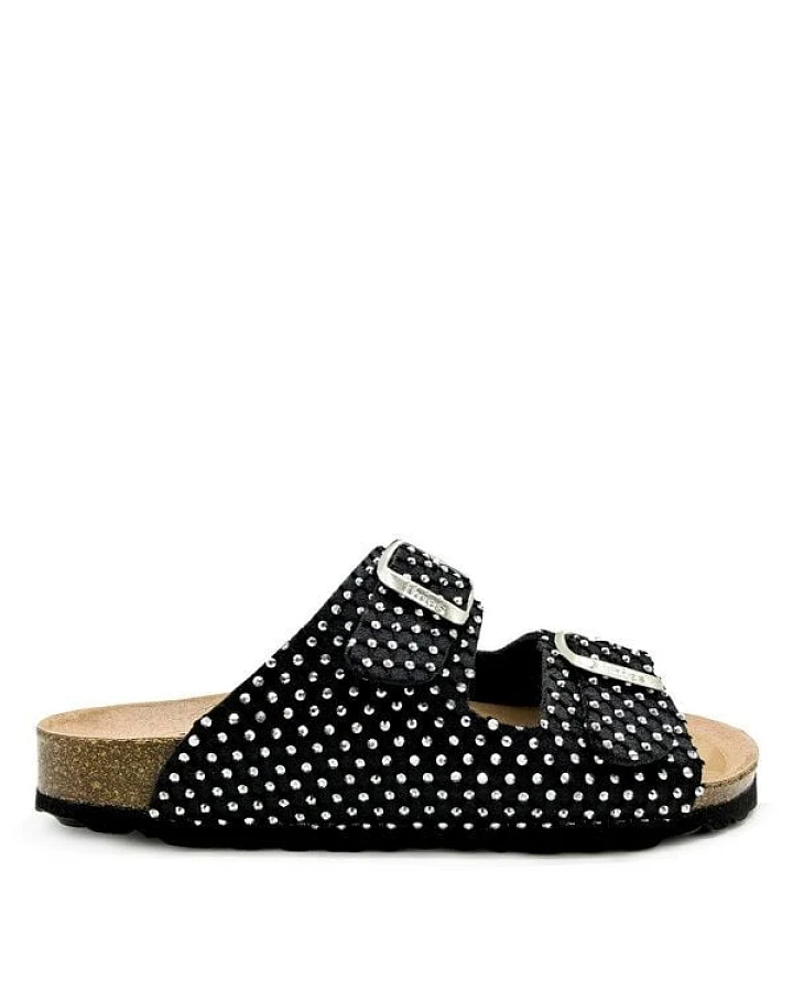 Vegane "thies ® Rec Sparkle Sandal" mit funkelnden Strasssteinen
