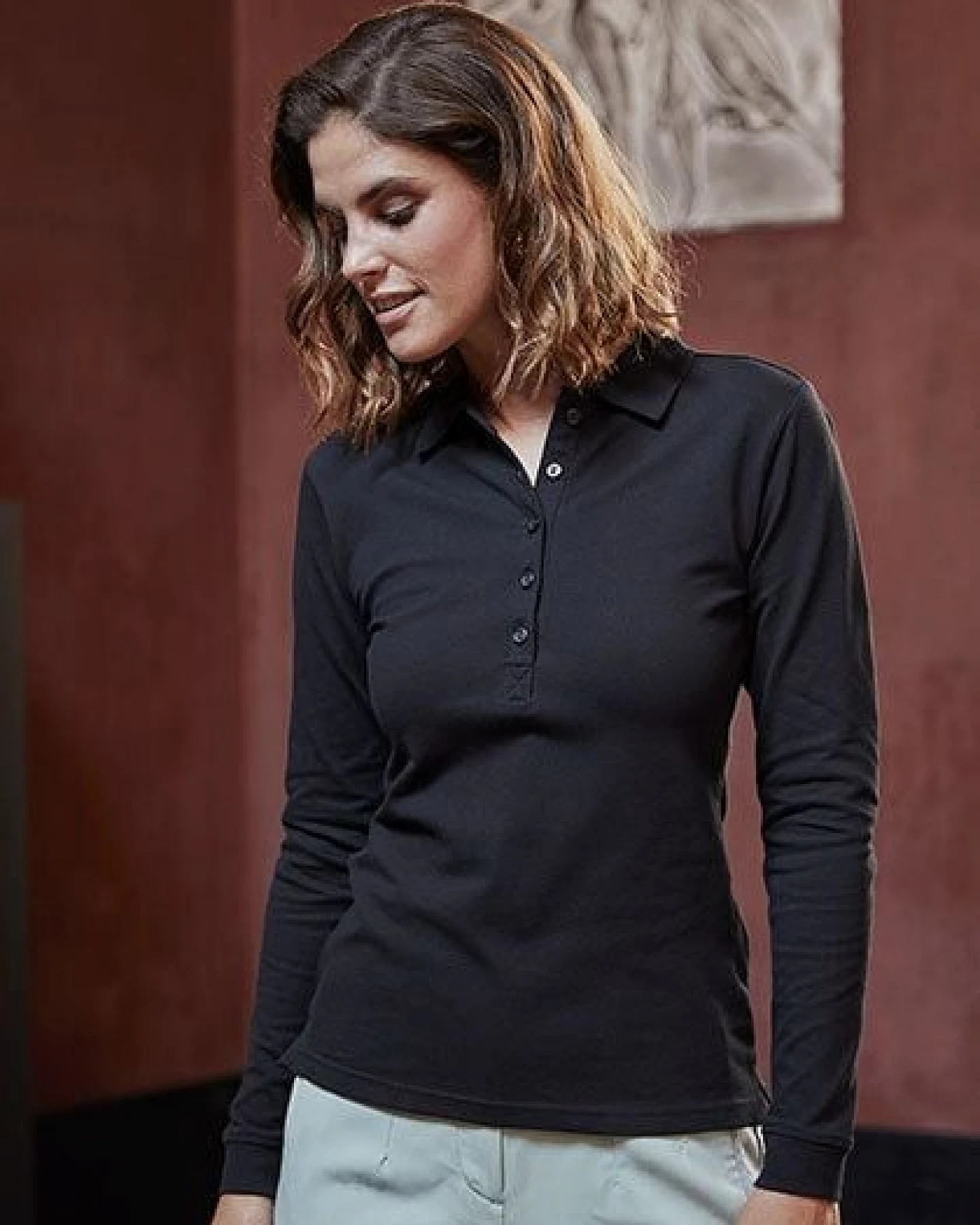 TeeJays Women´s Luxury Stretch Langarm Polo bis 3XL Poloshirt Damen – Ansicht 2