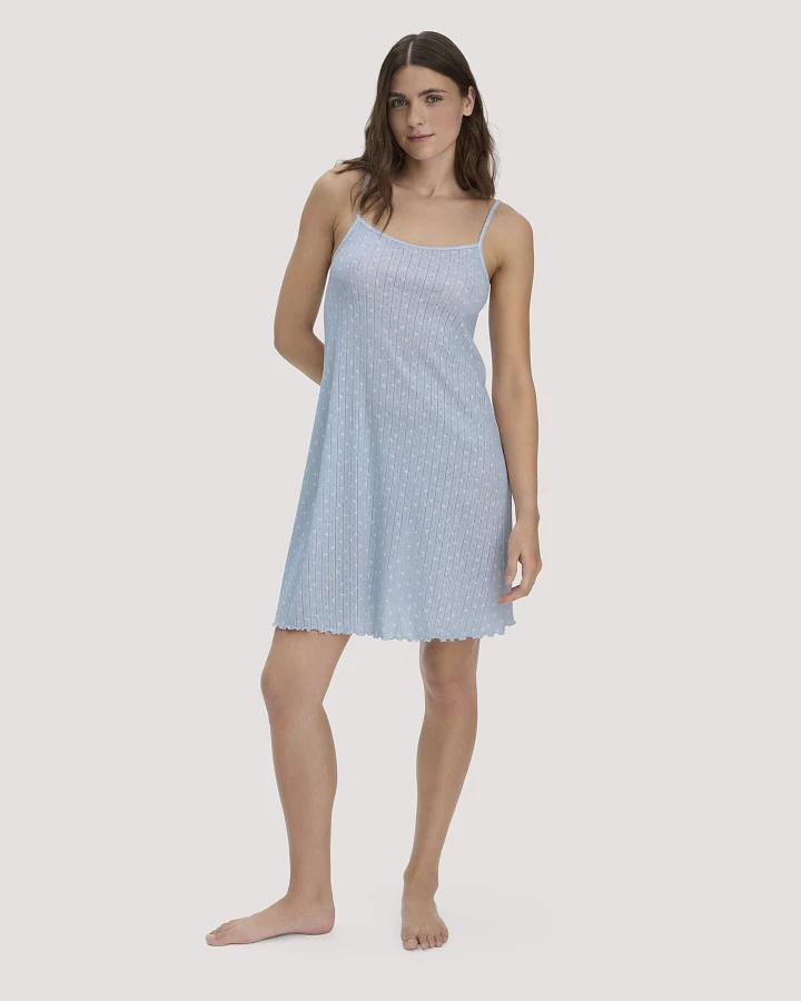 hessnatur Damen Pointelle Nachthemd PURE COTTON aus Bio-Baumwolle - blau - Größe 34
