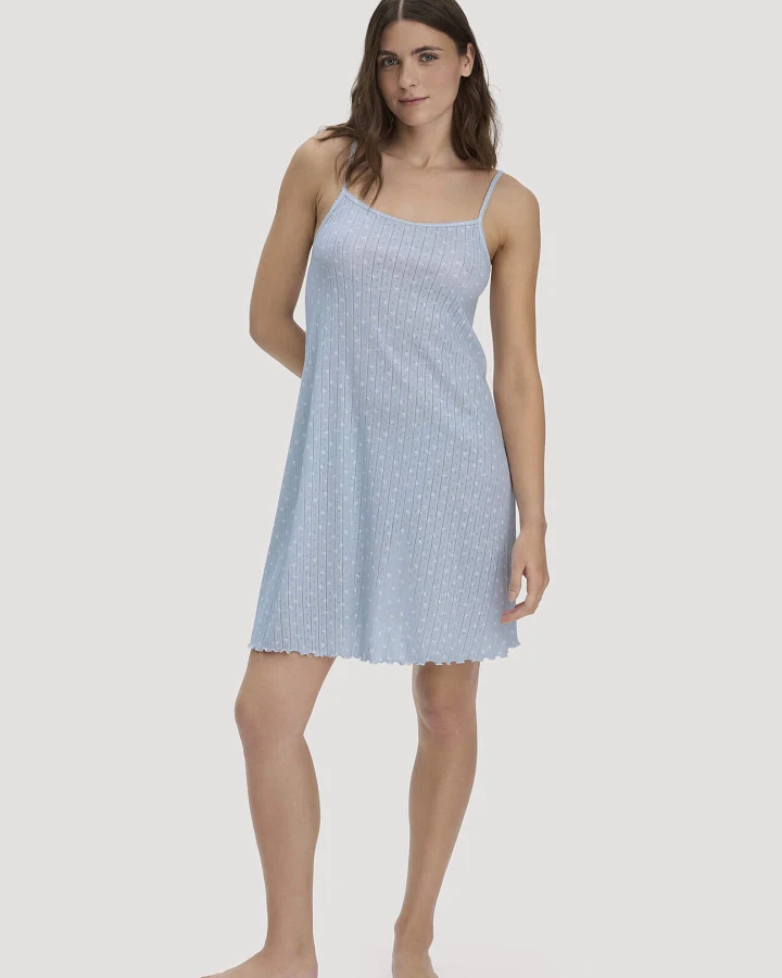 hessnatur Damen Pointelle Nachthemd PURE COTTON aus Bio-Baumwolle - blau - Größe 38