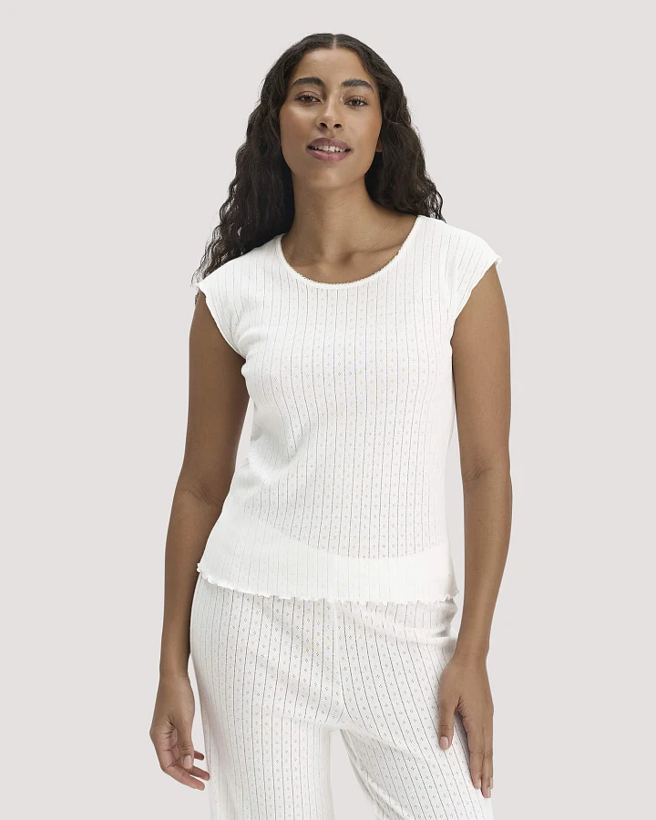 hessnatur Damen Pointelle Schlafshirt PURE COTTON aus Bio-Baumwolle - weiß - Größe 36
