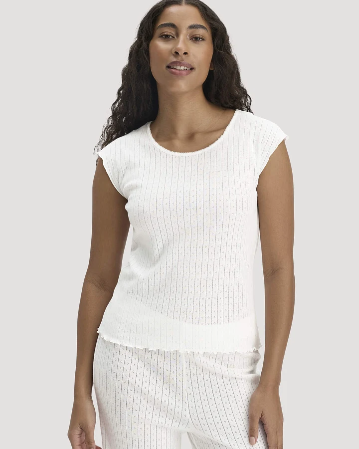 hessnatur Damen Pointelle Schlafshirt PURE COTTON aus Bio-Baumwolle - weiß - Größe 38