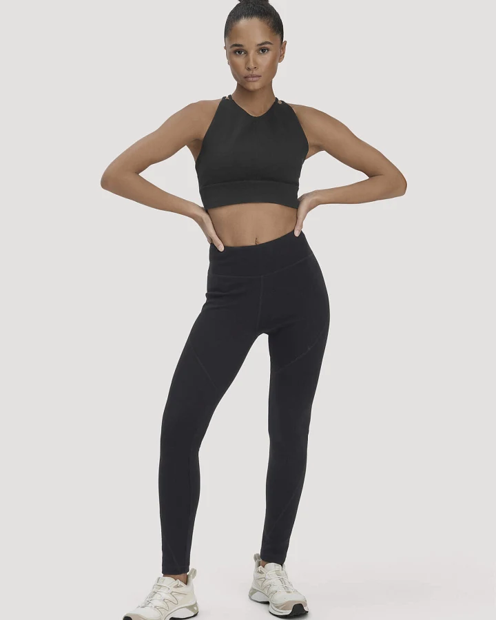 hessnatur Loungewear Leggings Medium Cut ACTIVE FUNCTIONAL aus Bio-Merinowolle und Bio-Baumwolle - schwarz - Größe L