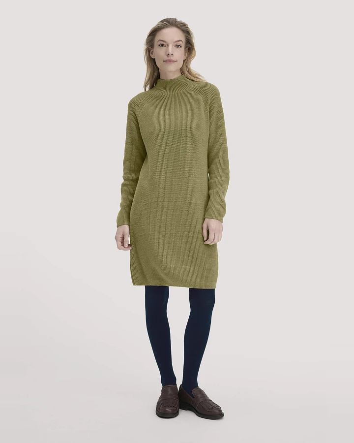 hessnatur Damen Strick Kleid Regular aus Bio-Baumwolle - grün - Größe S