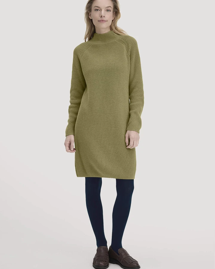 hessnatur Damen Strick Kleid Regular aus Bio-Baumwolle - grün - Größe S