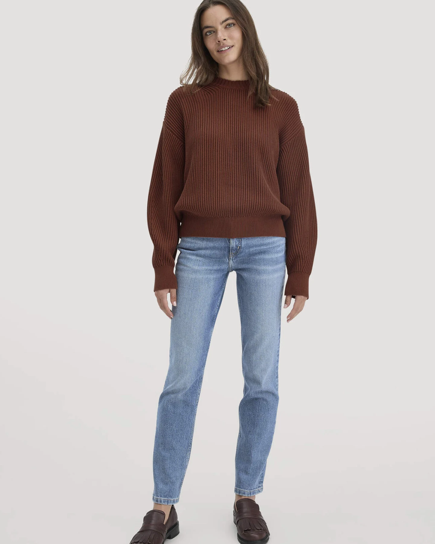 hessnatur Damen Strick Pullover Relaxed aus Bio-Baumwolle - braun - Größe XL – Ansicht 2