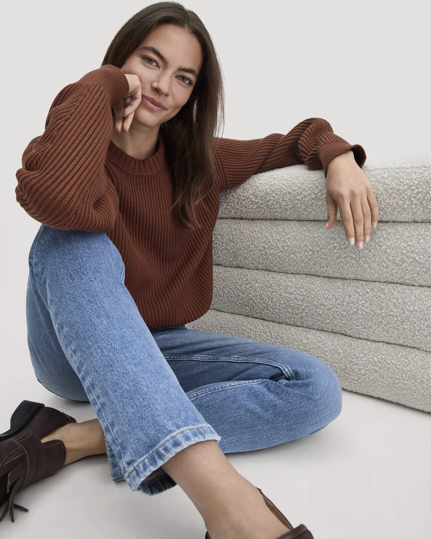 hessnatur Damen Strick Pullover Relaxed aus Bio-Baumwolle - braun - Größe XL – Ansicht 4