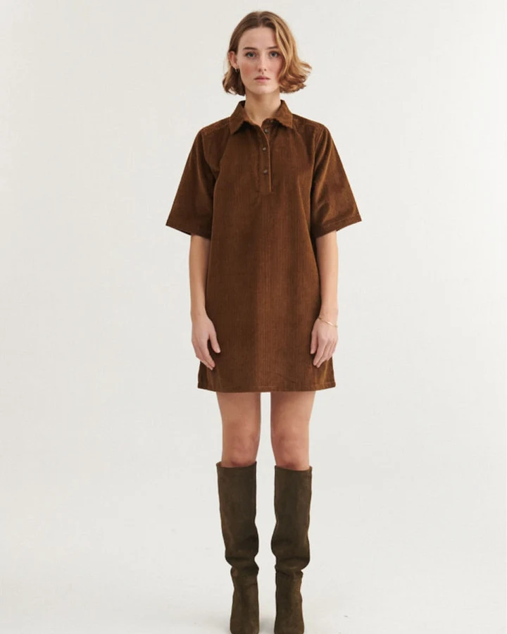 Produktseite: Kleid Cord Isa Polo Braun