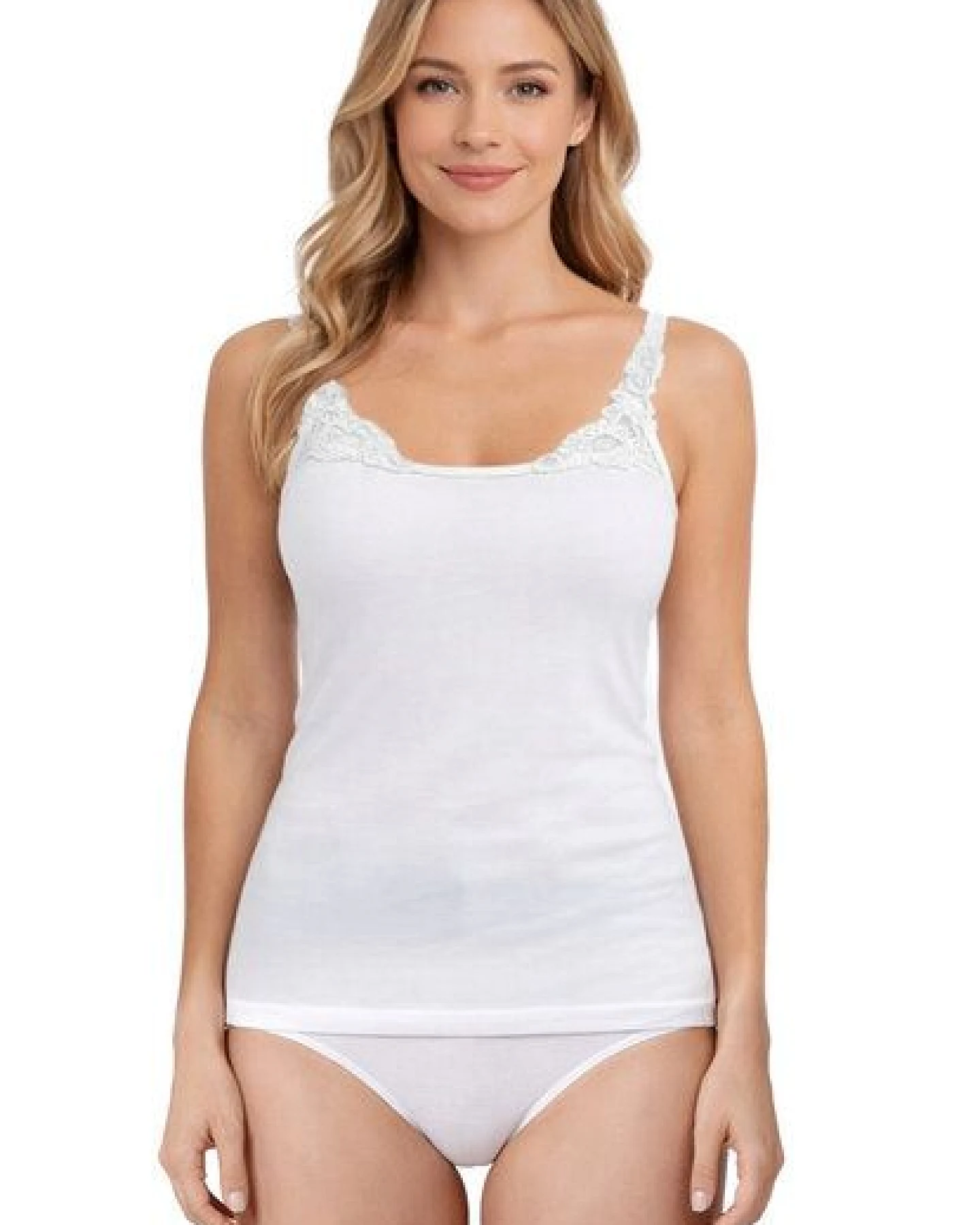 Haasis Bodywear Damen Spitzenträger Top, Glanzeinfass, 2er Pack, Bio Baumwolle – Ansicht 3