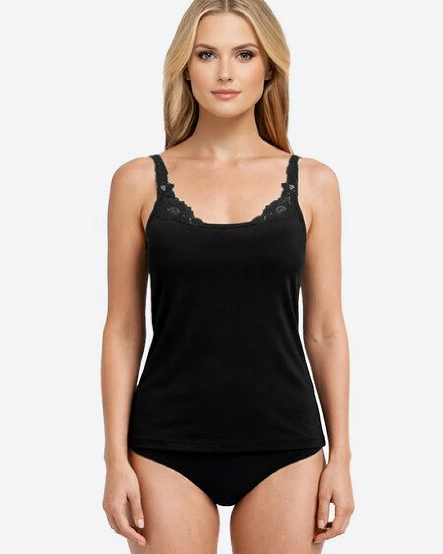 Haasis Bodywear Damen Spitzenträger Top, Glanzeinfass, 2er Pack, Bio Baumwolle – Ansicht 3
