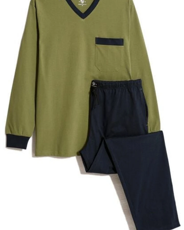 Haasis Bodywear Herren Pyjama V-Ausschnitt, Bio Baumwolle