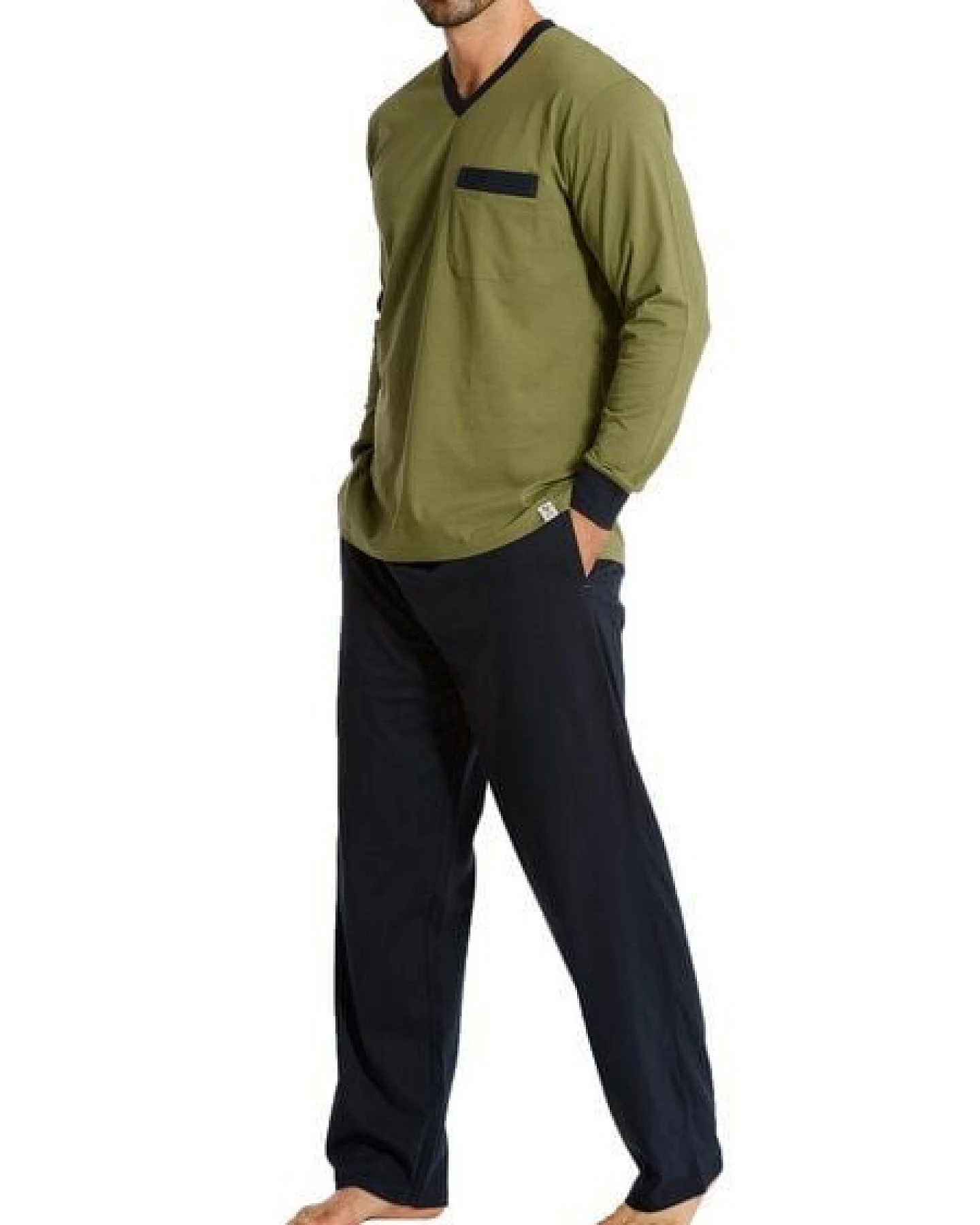 Haasis Bodywear Herren Pyjama V-Ausschnitt, Bio Baumwolle – Ansicht 4