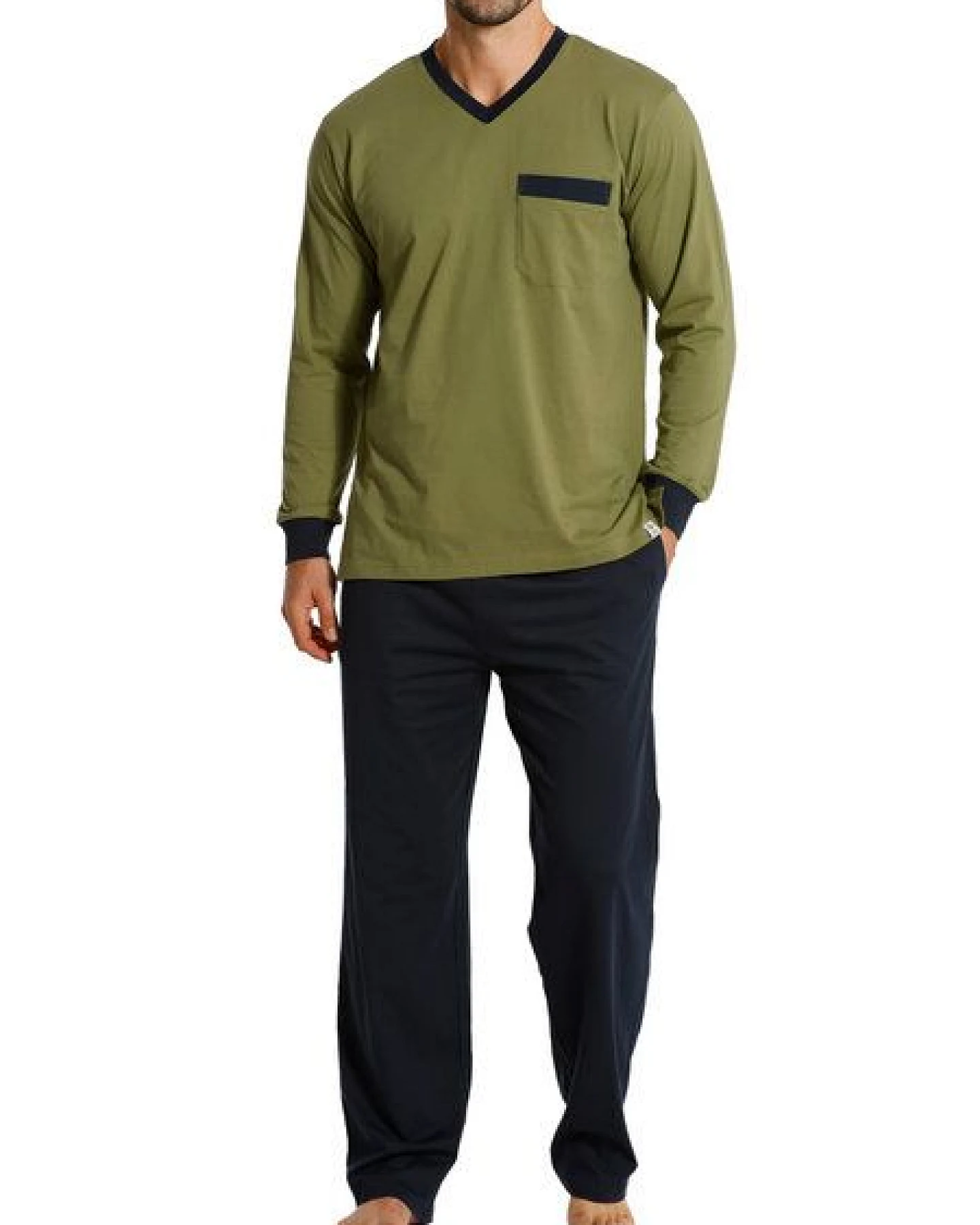 Haasis Bodywear Herren Pyjama V-Ausschnitt, Bio Baumwolle – Ansicht 3