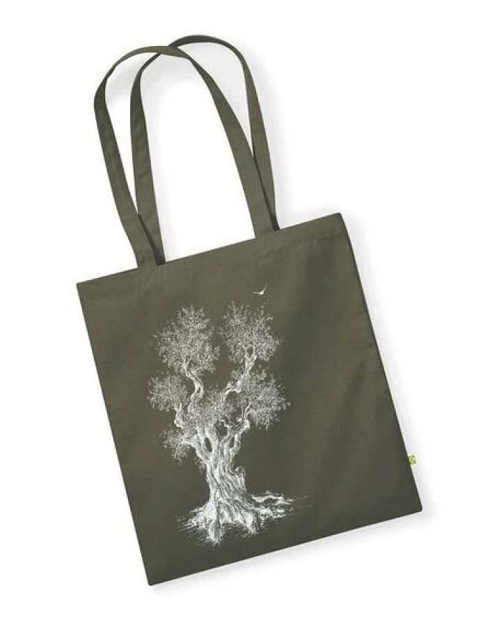 Life-Tree Tasche aus Biobaumwolle Fairwear "Olive Tree" für in Grün/Blau/Weiß/Rot