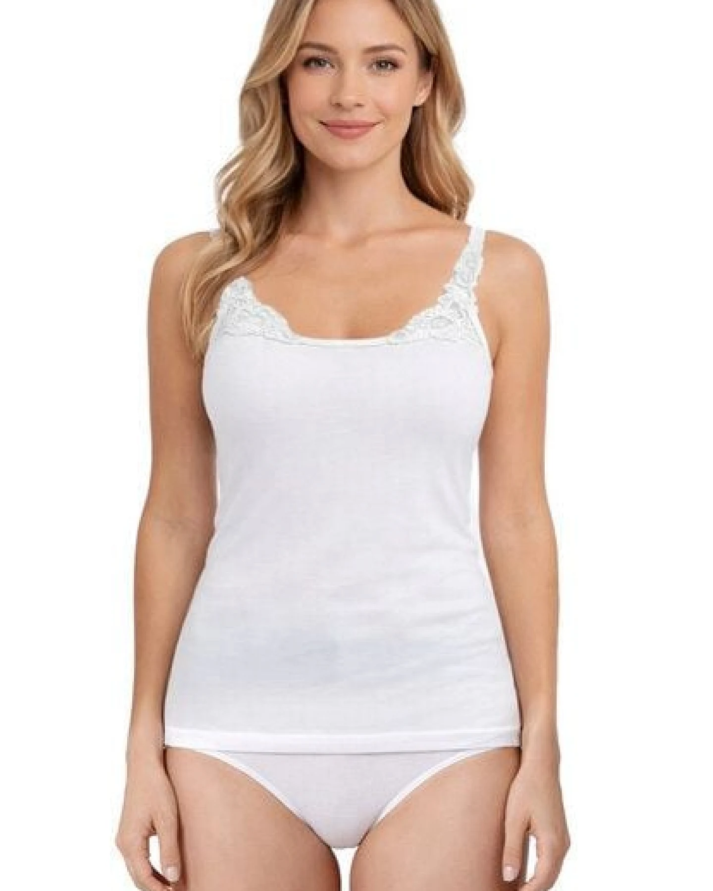 Haasis Bodywear Damen Spitzenträger Top, Glanzeinfass, 2er Pack, Bio Baumwolle – Ansicht 3