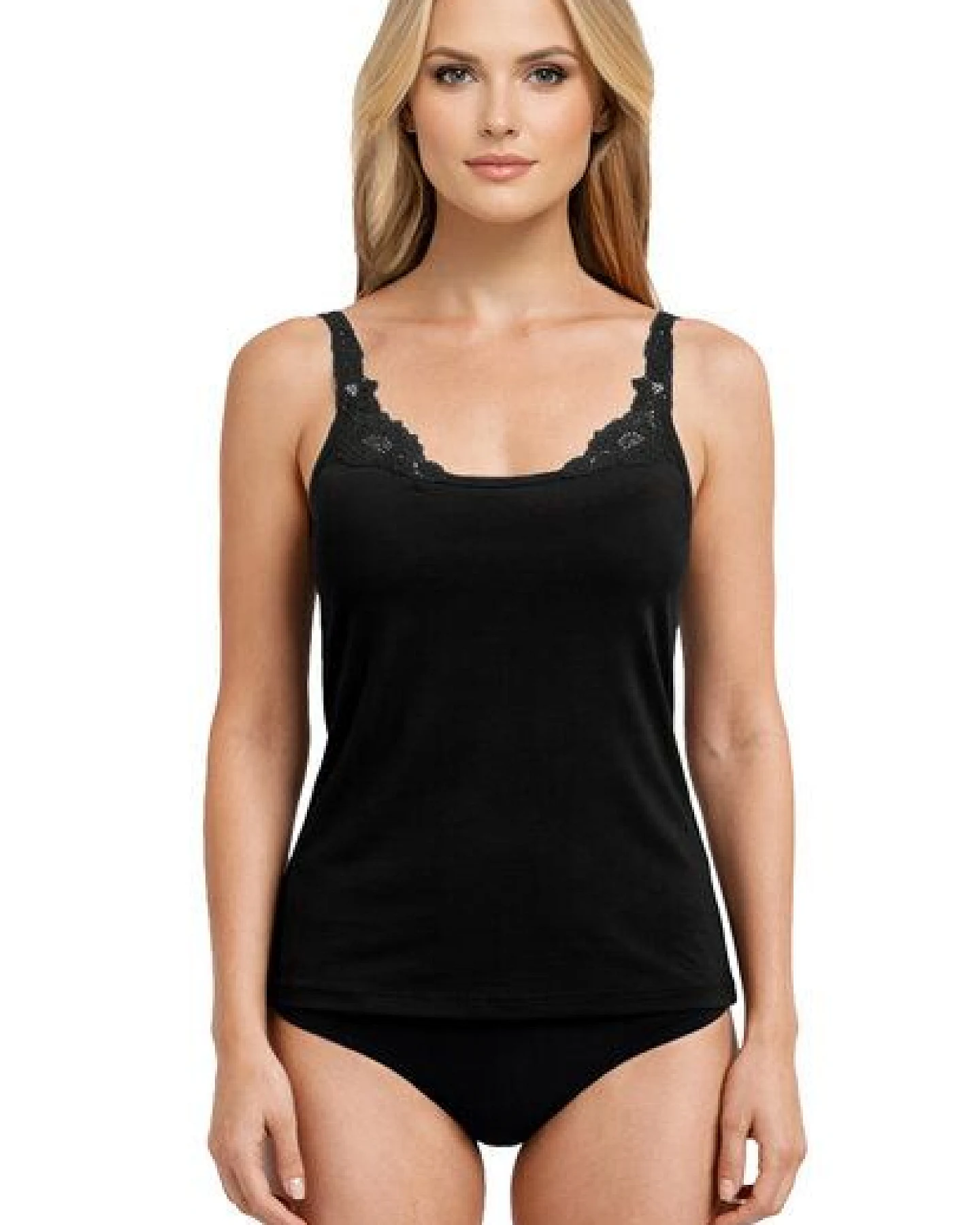 Haasis Bodywear Damen Spitzenträger Top, Glanzeinfass, 2er Pack, Bio Baumwolle – Ansicht 3