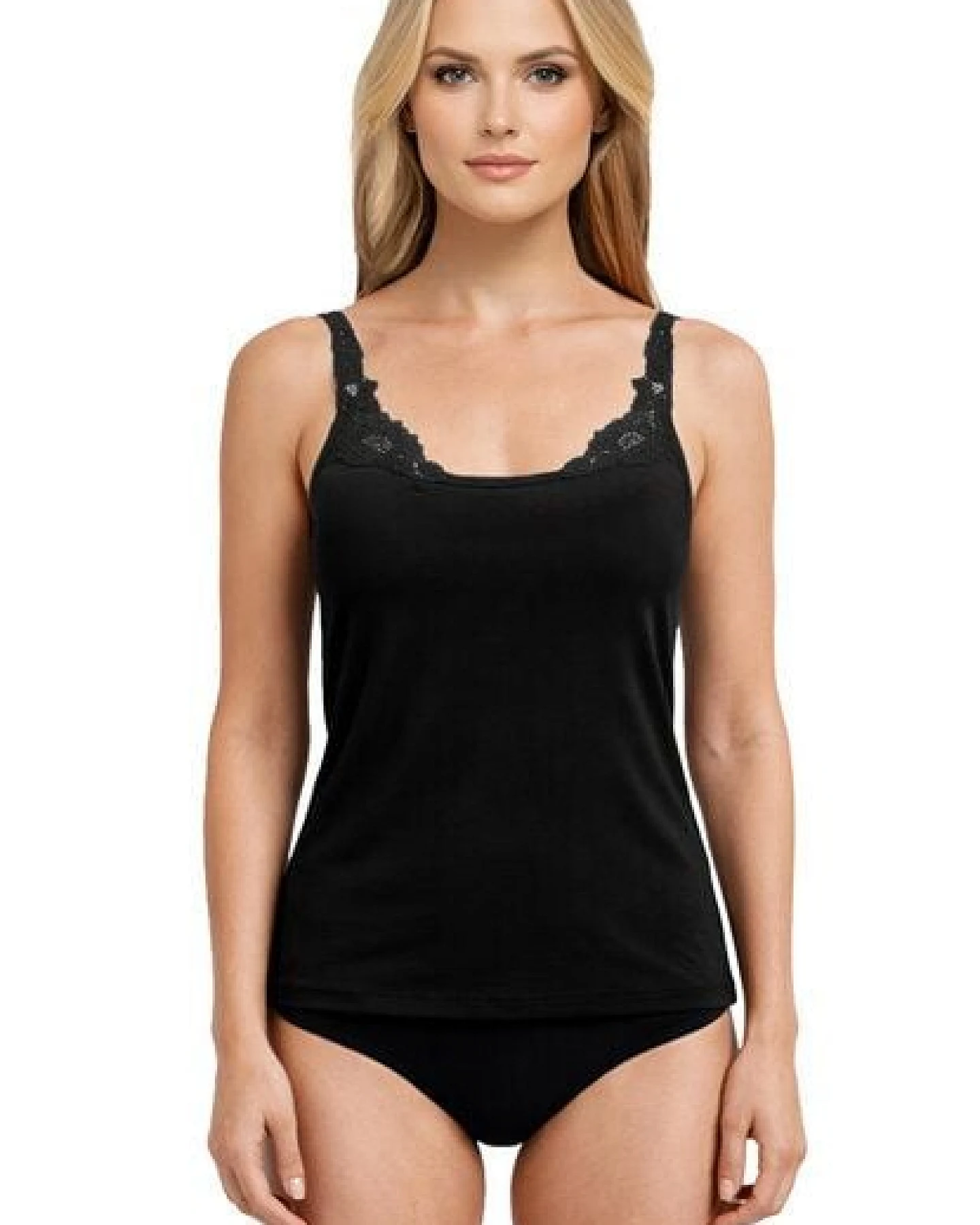 Haasis Bodywear Damen Spitzenträger Top, Glanzeinfass, 2er Pack, Bio Baumwolle – Ansicht 3