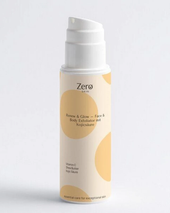 Zero Skin Renew & Glow - Face & Body Exfoliator mit Kojicsäure - 150 ml - sanftes Peeling für ebenmäßigen Glow mit 1% Kojisäure, Perlite-Peelingkörpern, Vitamin C & E, pflegend mit Jojobaöl, Sheabutter, Betain & Sodium PCA