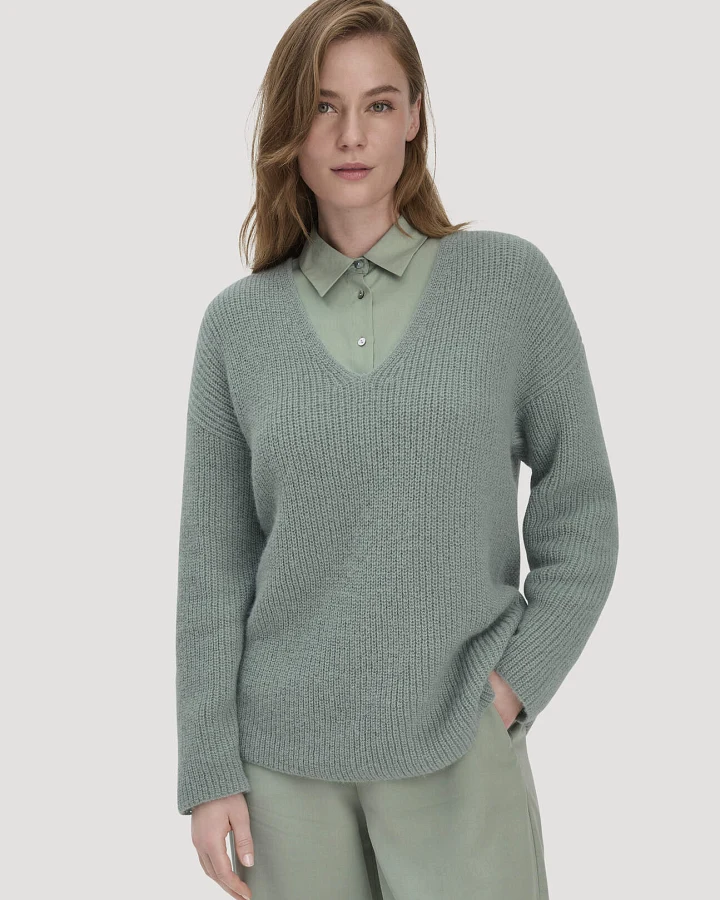 hessnatur Damen Strick Pullover Relaxed aus Alpaka - grün - Größe L