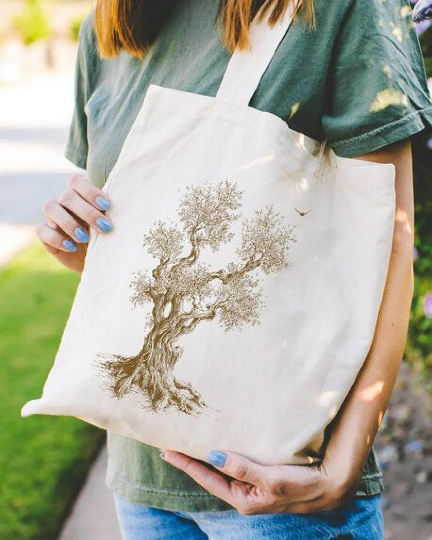 Life-Tree Tasche aus Biobaumwolle Fairwear "Olive Tree" für in Grün/Blau/Weiß/Rot – Ansicht 2