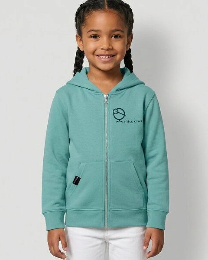 little kiwi Kinder Hoodie, "Kugelkiwi", Teal Monstera