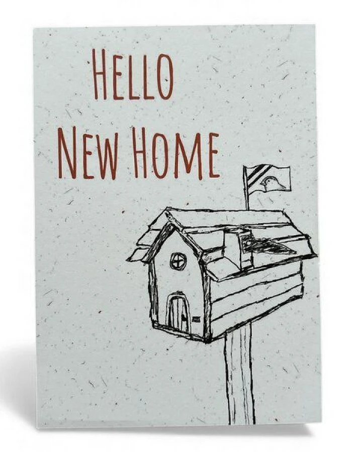 ilovemixtapes Postkarte „Hello New Home“ – Niedliches Einzugsmotiv für Haus & Wohnung, Geschenk zur neuen Heimat