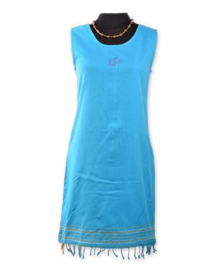 Africulture Kikoy Sommerkleid kurz, Strandkleid "Jua" mit Sonnen Stickmuster, made in Kenia