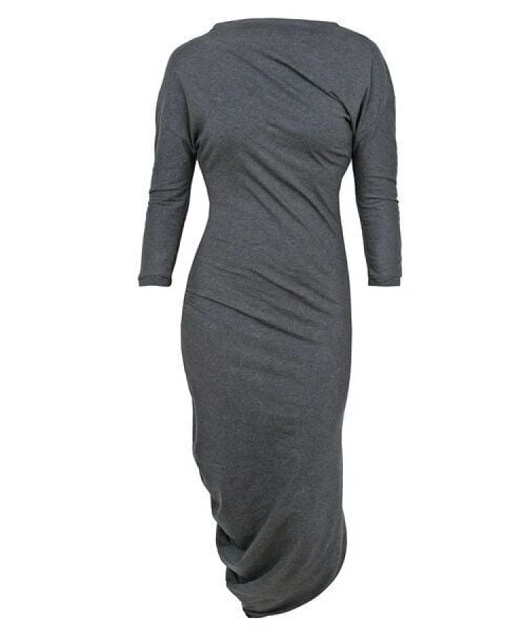 Lena Schokolade Kleid asymmetrisch anthrazit meliert