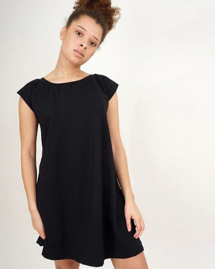 Lena Schokolade Kurzarm Kleid Schwarz aus Bio-Jersey