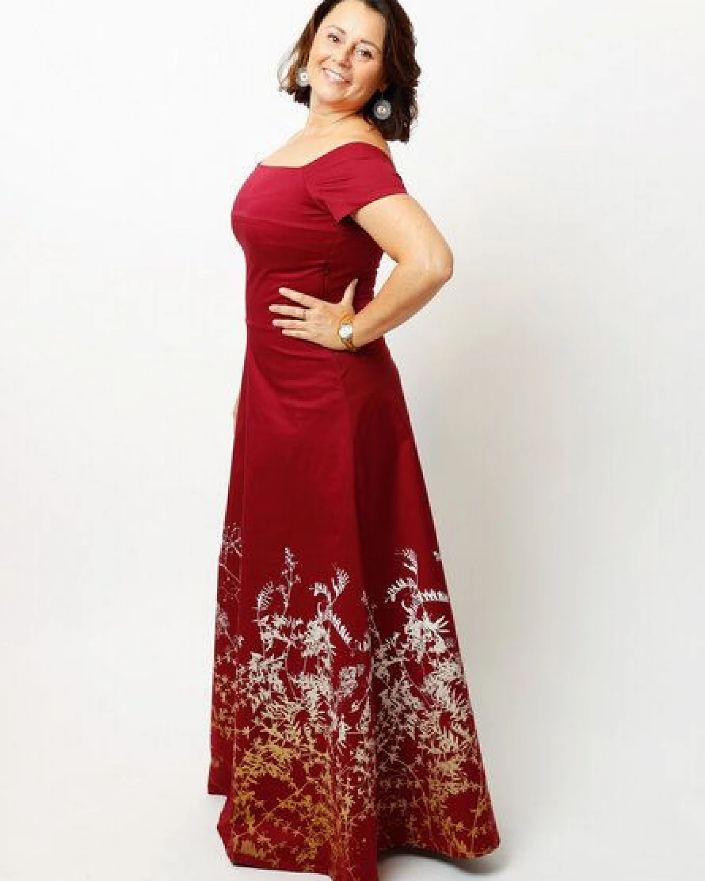 Peaces.bio - handbedruckte Biomode Abendkleid Rankenzauber in Beere – Ansicht 3