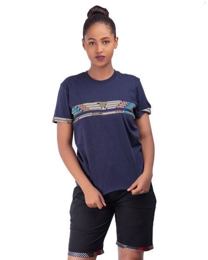 Africulture T-Shirt mit Westafrikanischem Kitengestoff Streifen