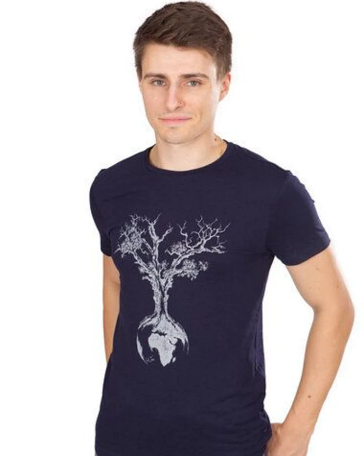 Ecovero Shirt von Life-Tree für Herren "Weltenbaum" in Navy Blue