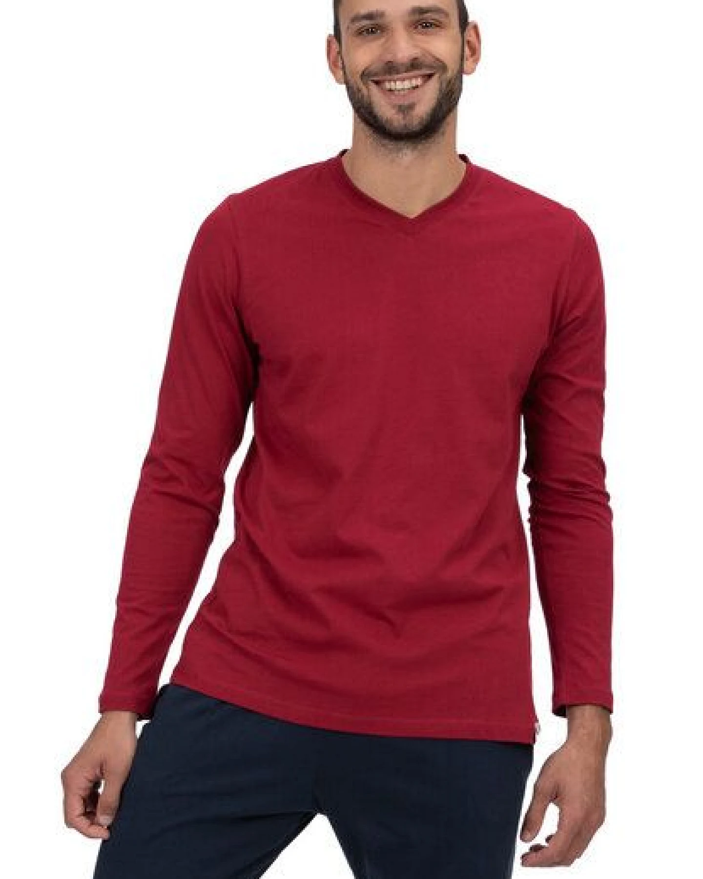 HAASIS BODYWEAR Herren Shirt mit v-neck; Langarm, Single Jersey, Bio Baumwolle – Ansicht 2