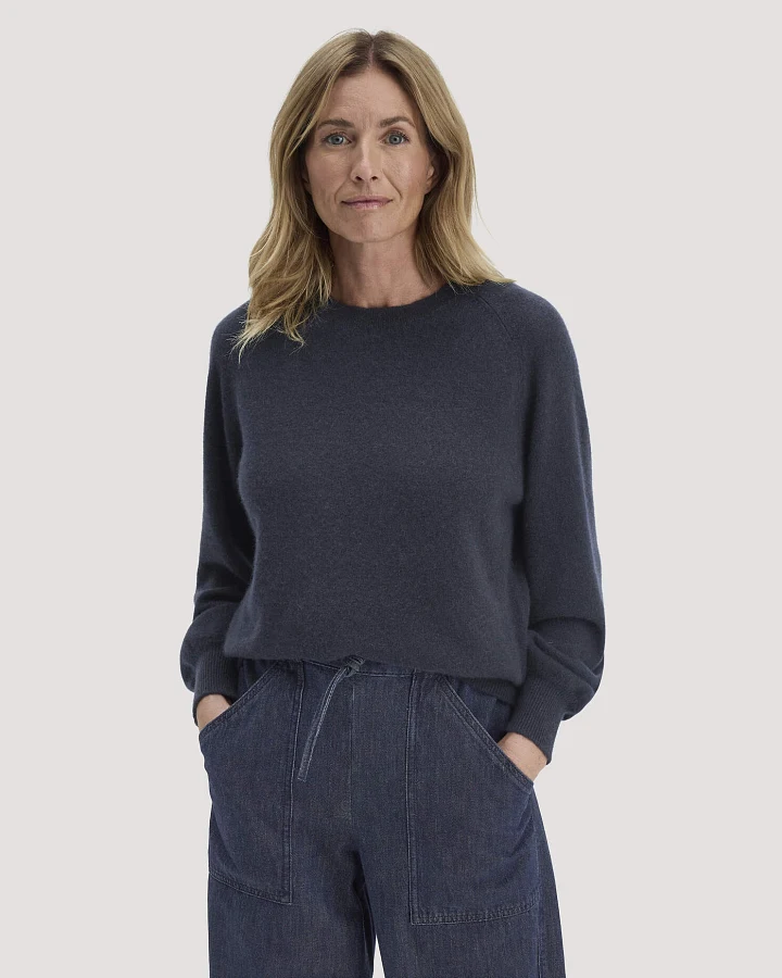 hessnatur Damen Strick Pullover Relaxed BETTER RECYCLING aus Cashmere - blau - Größe L