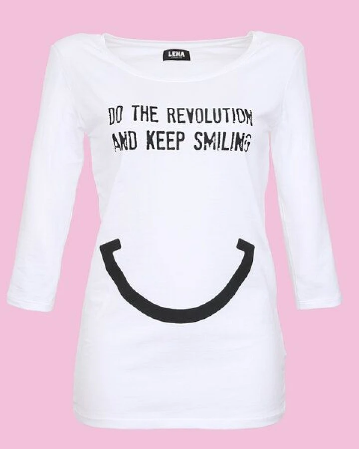 Lena Schokolade DO THE REVOLUTION AND KEEP SMILING - Sleeve Shirt weiss