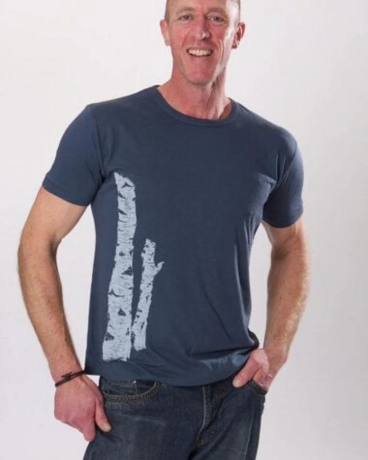 Life-Tree Bambus Shirt Fairwear für Herren "Birkenstamm" in Denim Blue/Charcoal/Leaf Green