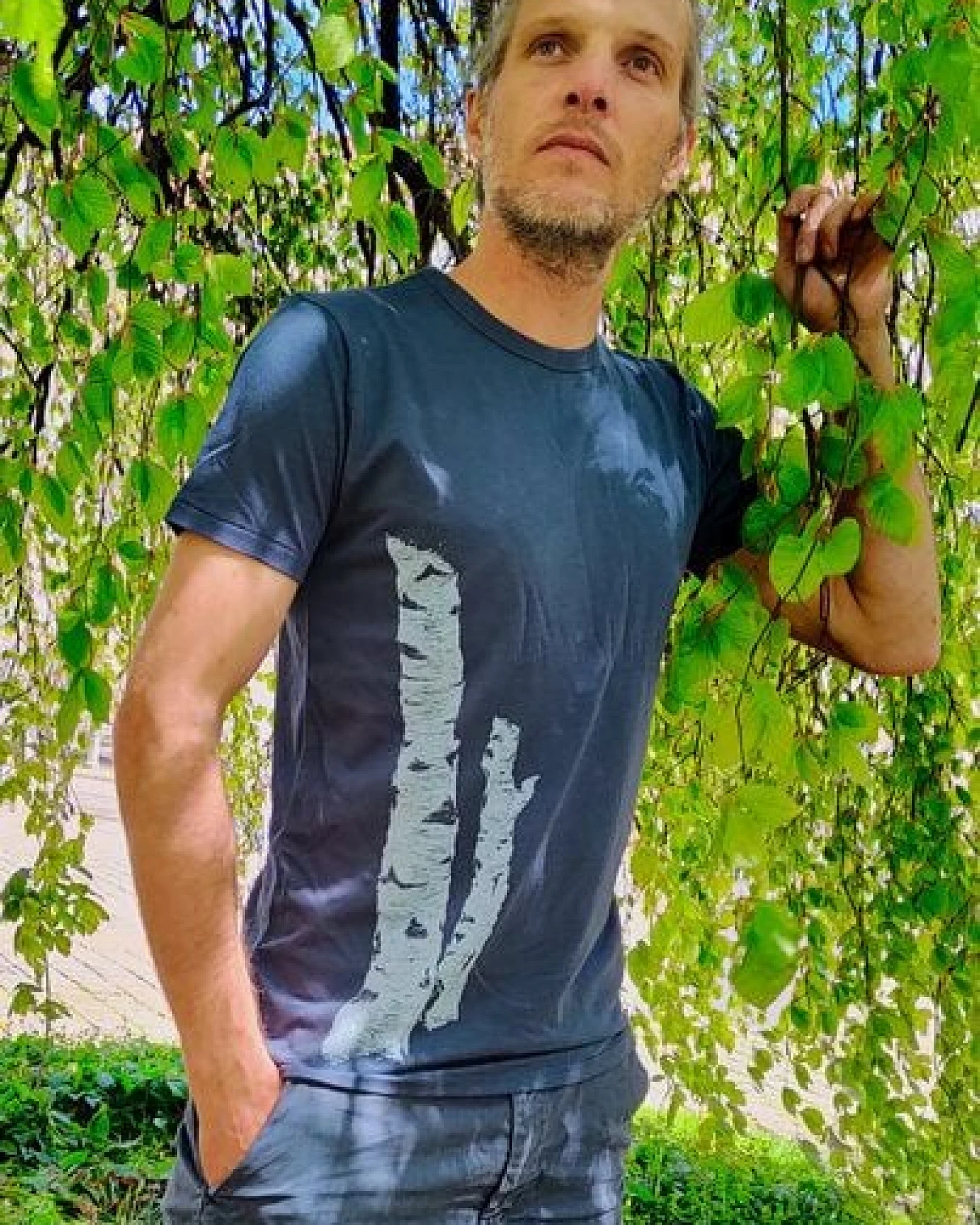 Life-Tree Bambus Shirt Fairwear für Herren "Birkenstamm" in Denim Blue/Charcoal/Leaf Green – Ansicht 4
