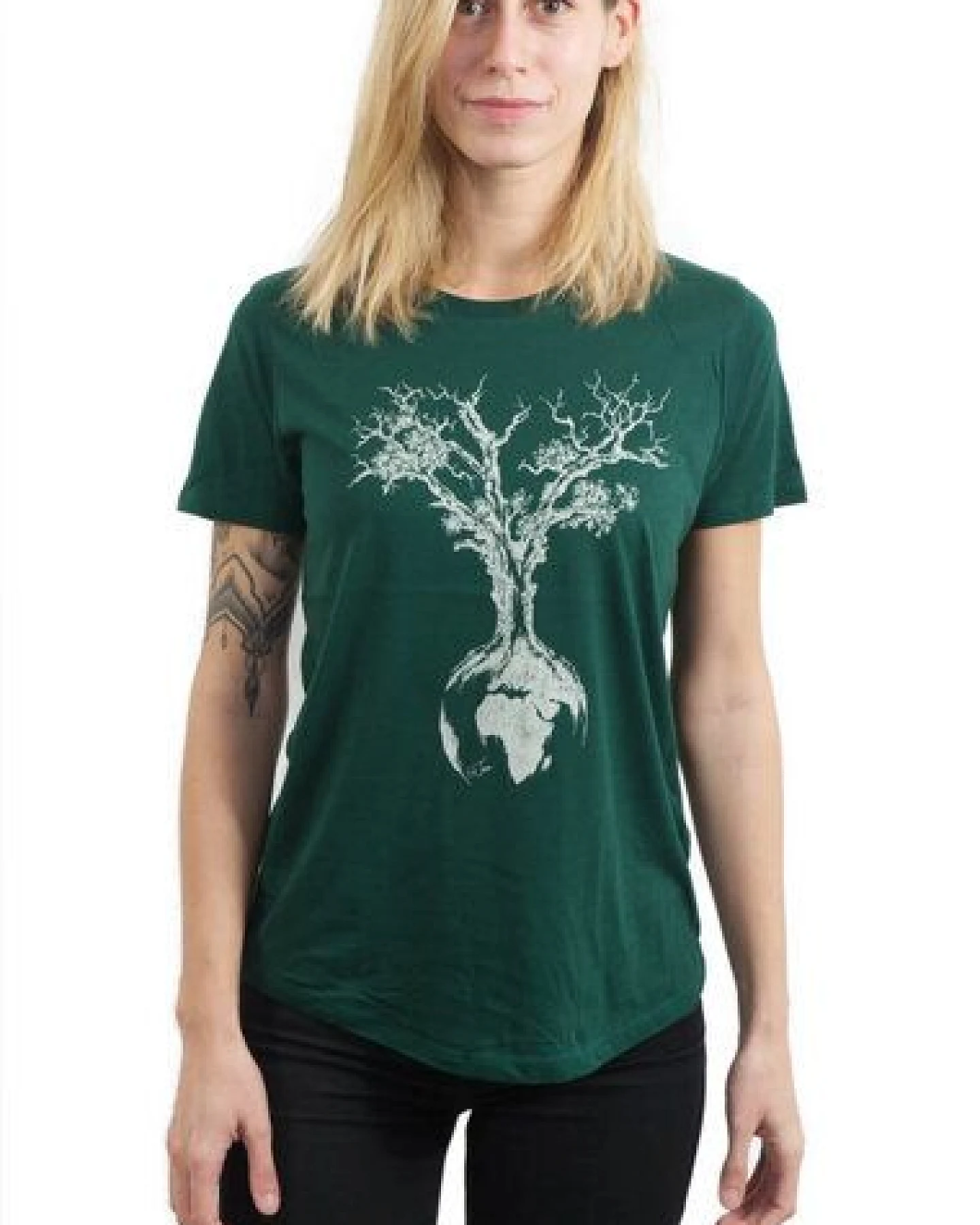 Life-Tree Fairwear Ecovero Shirt Women Bottle Green Weltenbaum – Ansicht 3
