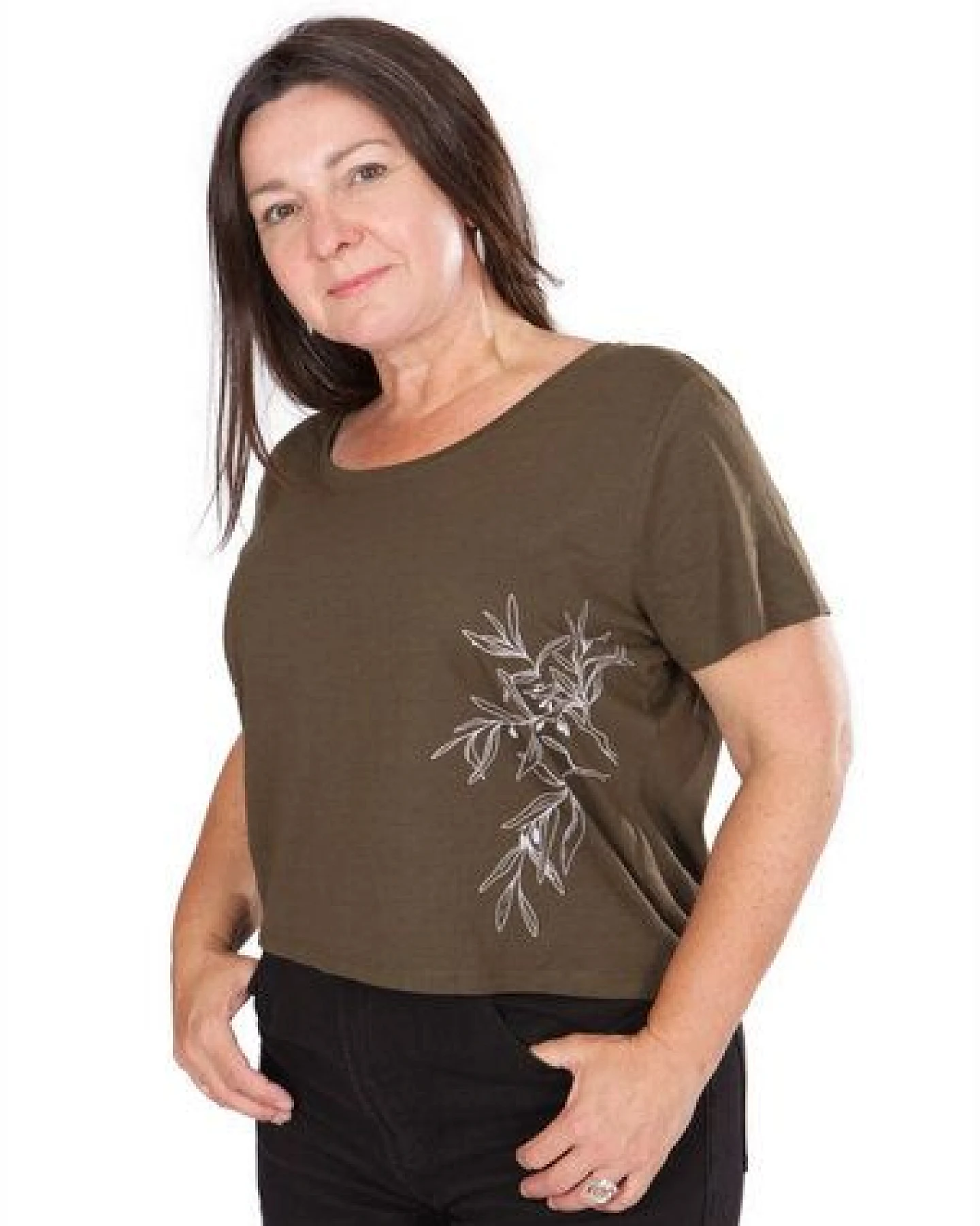 Life-Tree Ecovero Shirt für Damen "Olive Branch" in Fern Green/Dusty Pink – Ansicht 2