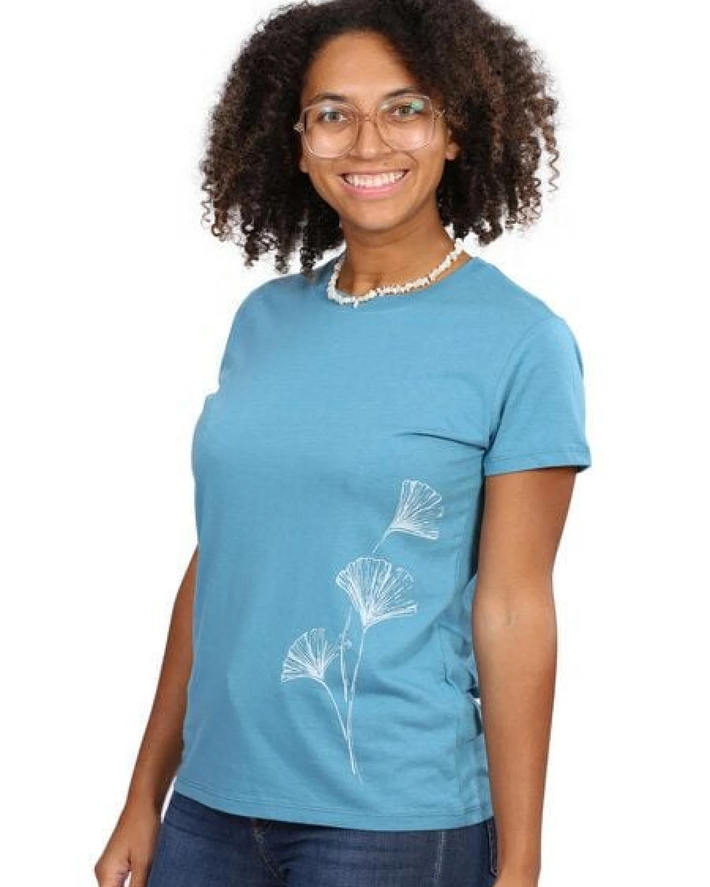 Life-Tree Fairwear Bambus Shirt Women Petrol Blue Ginkgo – Ansicht 4